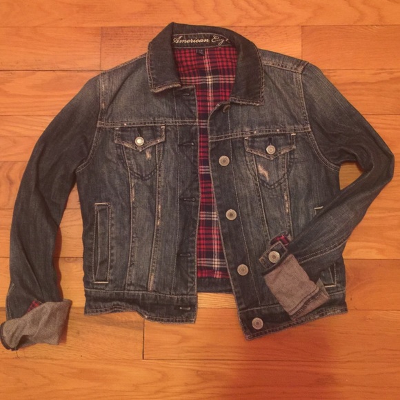 American Eagle distressed denim & flannel lined jean jacket - Picture 2 of 2